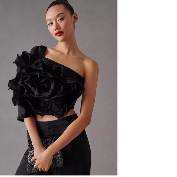 Anthropologie Tops - anthropologie Let Me Be 3-D Rosette One-Shoulder Top LP PL NEW NWT black color